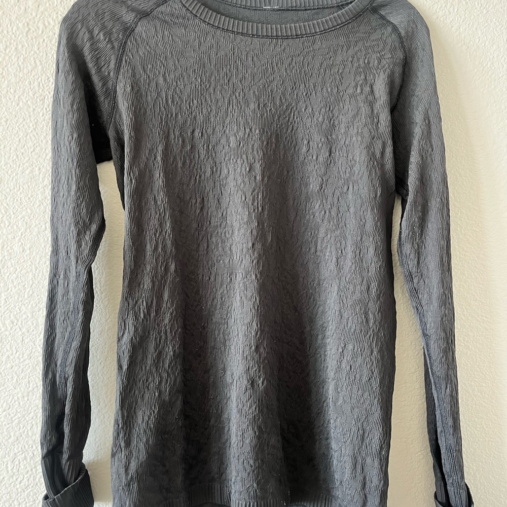 Gray Textured Long Sleeve Top